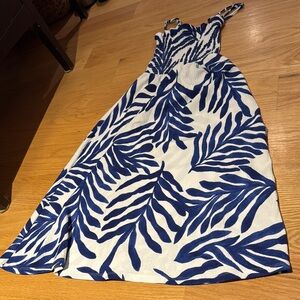 Kids Blue and White Leaf Print Dress